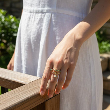 Stone Designer Adjustable Ring | 18K PVD Gold Plated- For Women | Includes: Ring