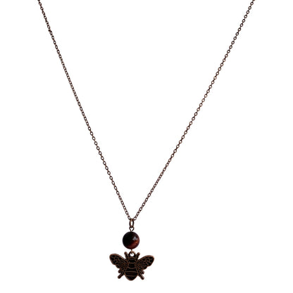 Dainty Bronze Honey Bee Necklace | Red Tiger Eye - For Women | Includes: Necklace