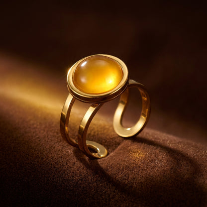 Yellow Quartz Real Stone Flexi Size Golden Ring | 18K Real Gold PVD Plated– For Men | Includes: Ring