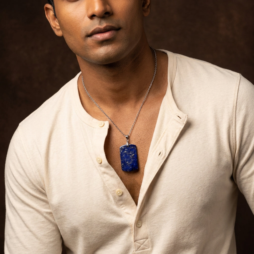 Lapis Lazuli REAL Stone Men's Necklace | Stainless Steel - For Men| Includes: Necklace