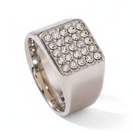 Titanium Multi Zircon Square Inlay Steel Ring | PVD Plated– For Men | Includes: Ring