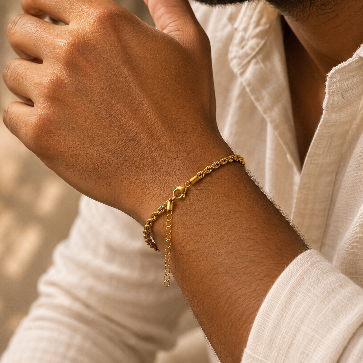 Golden Rope Flexi Size Steel Regular Bracelet (6MM) | 18K PVD Gold Plated- For Men | Includes: Bracelet