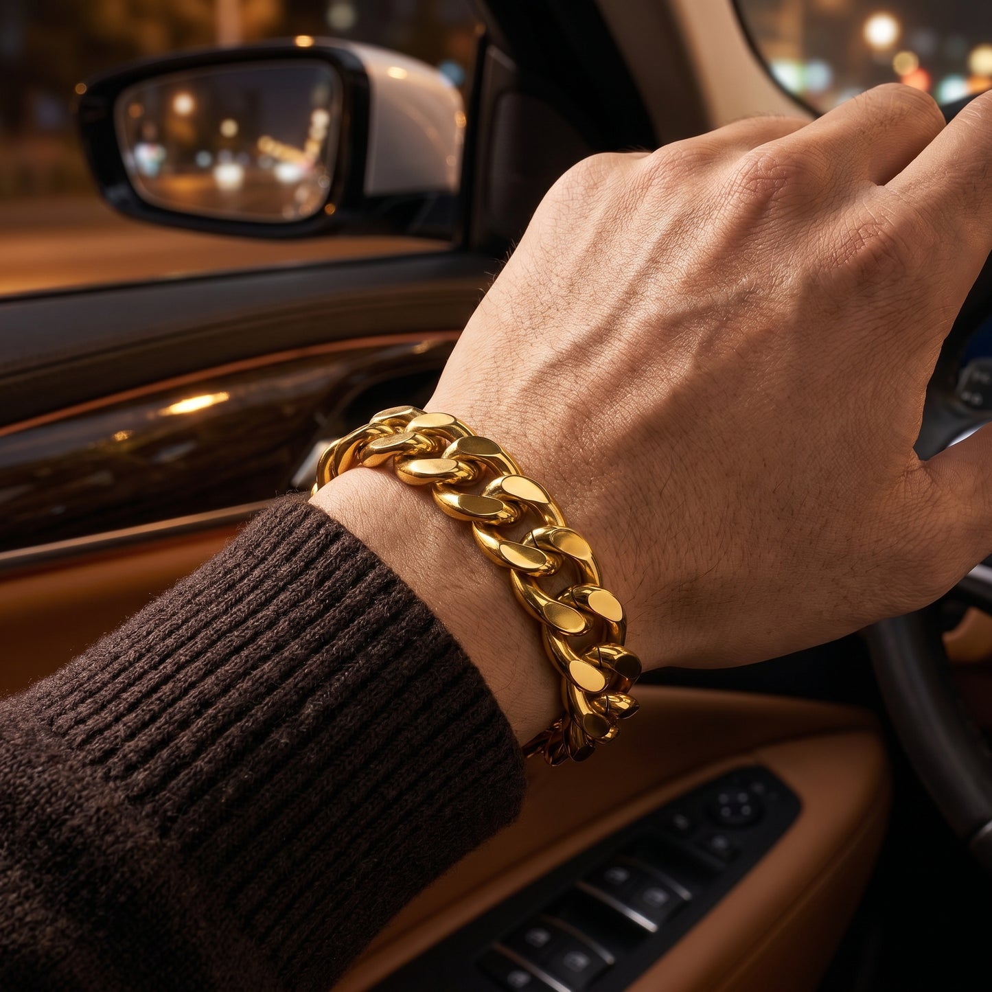 REAL GOLD Finish Ultra Bold Link 13MM Flexi Bracelet | 18K PVD Gold Plated - For Men | Includes: Bracelet