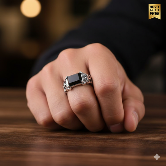 Power Black Zircon Ring Flexi Size | Premium Alloy– For Men | Includes: Ring