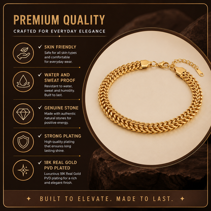 New Weave BOLD Design Flexi Golden 12MM Bracelet | 18K PVD Gold Plated- For Men | Includes: Bracelet