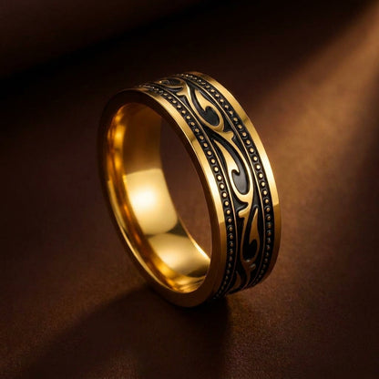 Ethnic Heritage Golden Ring | 18K Real Gold PVD Plated– For Men | Includes: Ring