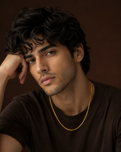 Golden Wheat Regular Steel Chain (4mm) | 18K PVD Gold Plated- For Men| Includes: Necklace