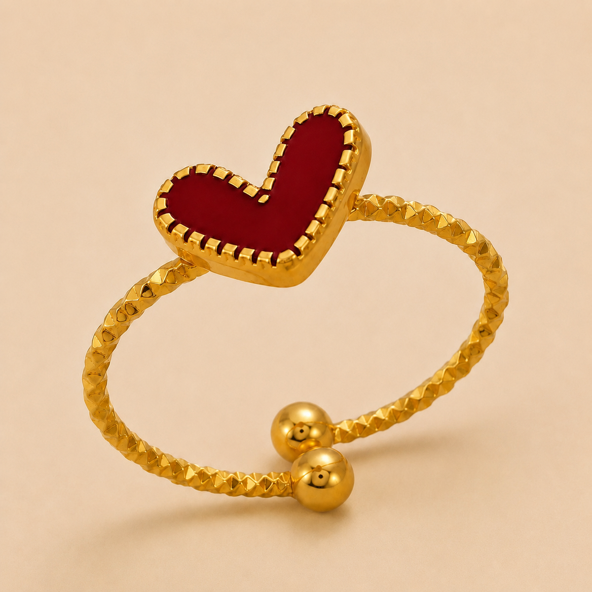 Dainty Red Shell Heart Flexi Size Ring | 18K PVD Gold Plated- For Women | Includes: Ring