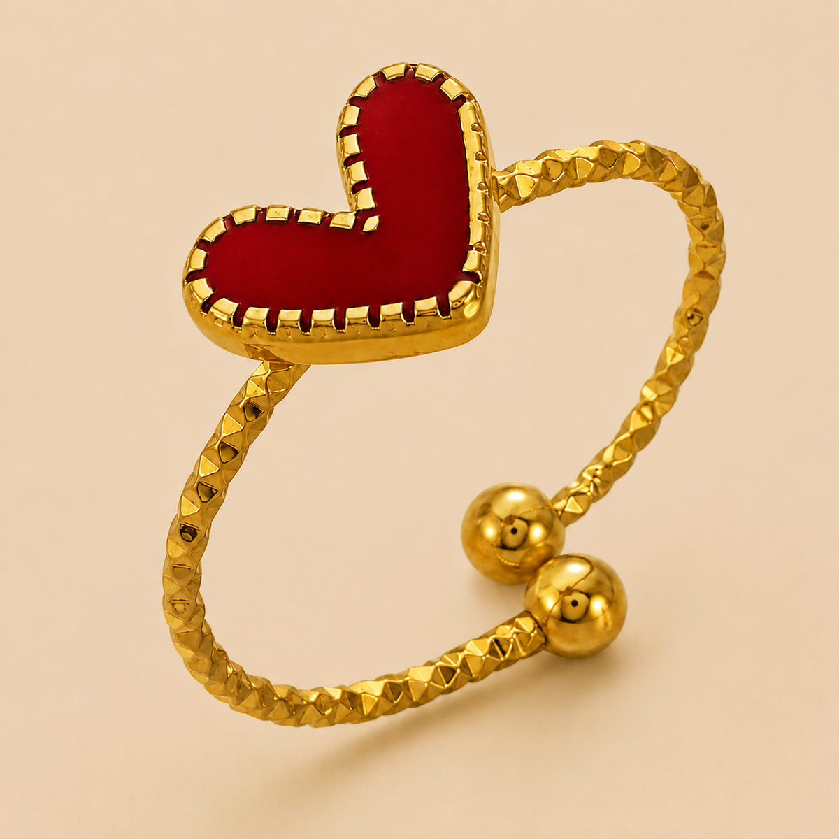 Dainty Red Shell Heart Flexi Size Ring | 18K PVD Gold Plated- For Women | Includes: Ring