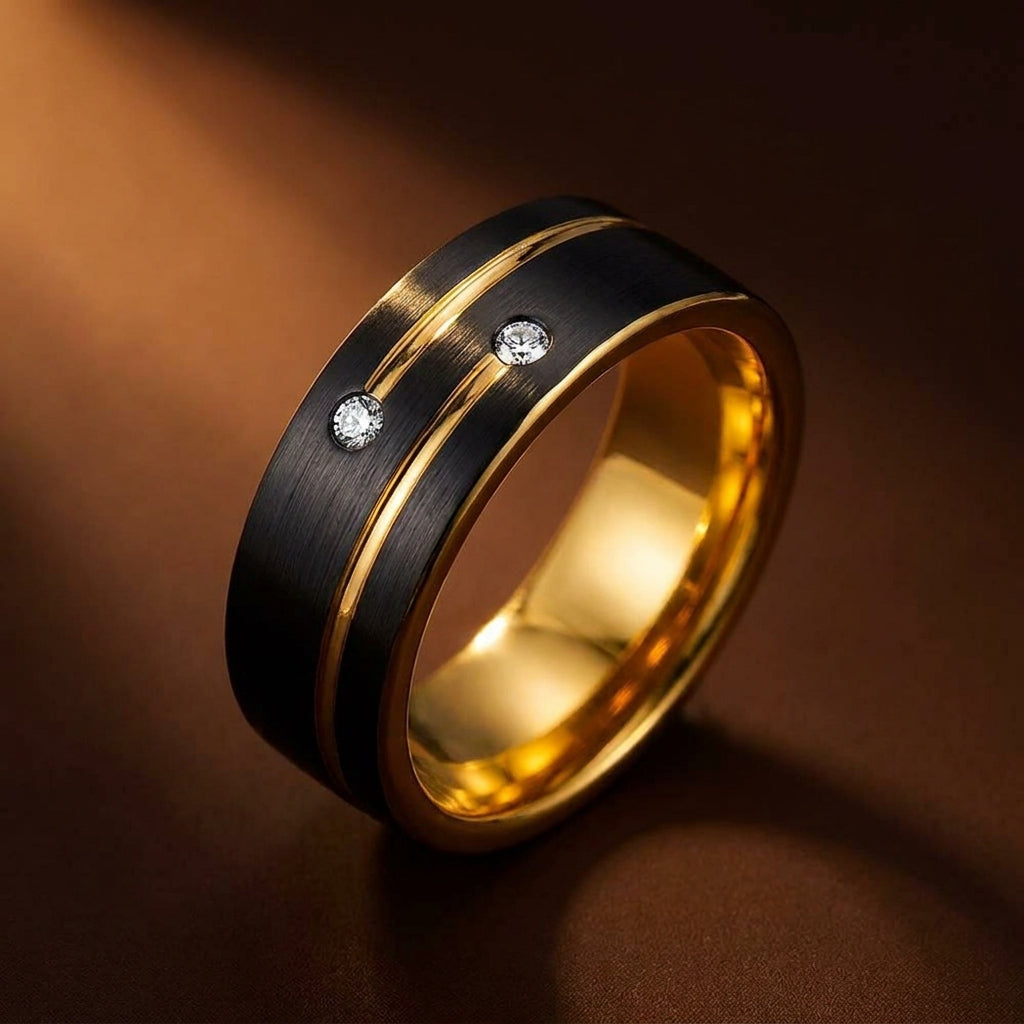 Black Class Golden Ring | 18K Real Gold PVD Plated– For Men | Includes: Ring