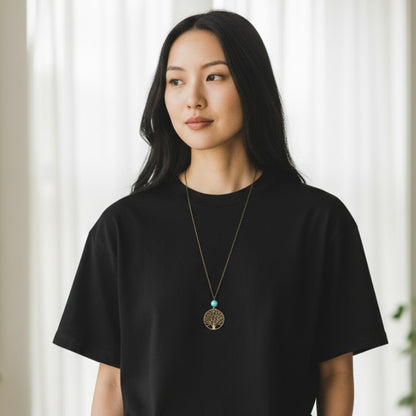 Leafy Tree Turquoise Necklace | Brass & Turquoise - For Women | Includes: Necklace