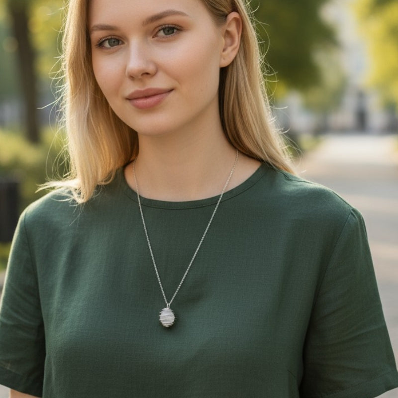 Dainty Whirl Rosy Silverish Necklace | Rosae Quartz - For Women | Includes: Necklace