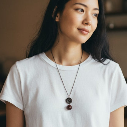 Dainty Bronze Flower Necklace | Red Tiger Eye - For Women | Includes: Necklace