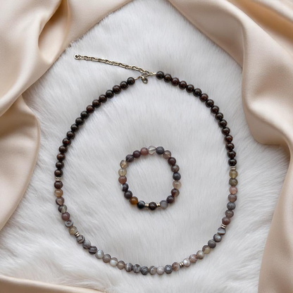 Striped Botswana Set | Botswana Agate - For Unisex | Includes: Necklace & Bracelet