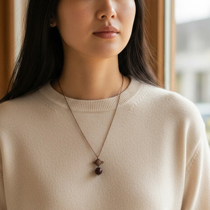 Dainty Bronze Squareyard Necklace | Red Tiger Eye - For Women | Includes: Necklace