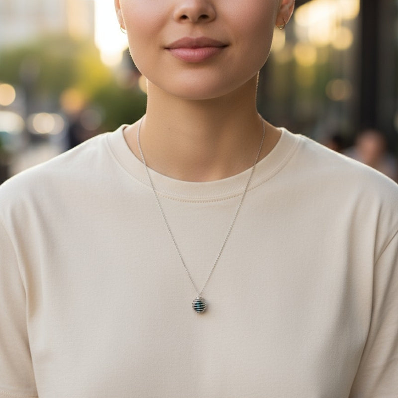 Dainty Whirl Peacock Silverish Necklace | Azurite Stone - For Women | Includes: Necklace