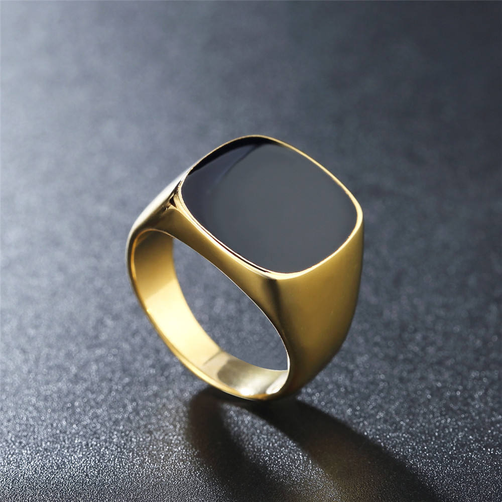 Everyday Sturdy Rounded Square-Anamel Golden Ring | 18K PVD Gold Plated– For Men | Includes: Ring