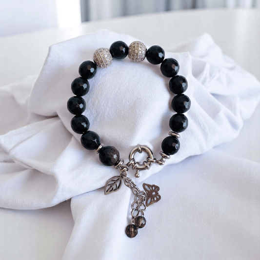 Chic Horizon Bracelet | Obsidian Stone, Stainless Steel - For Women | Includes: Bracelet