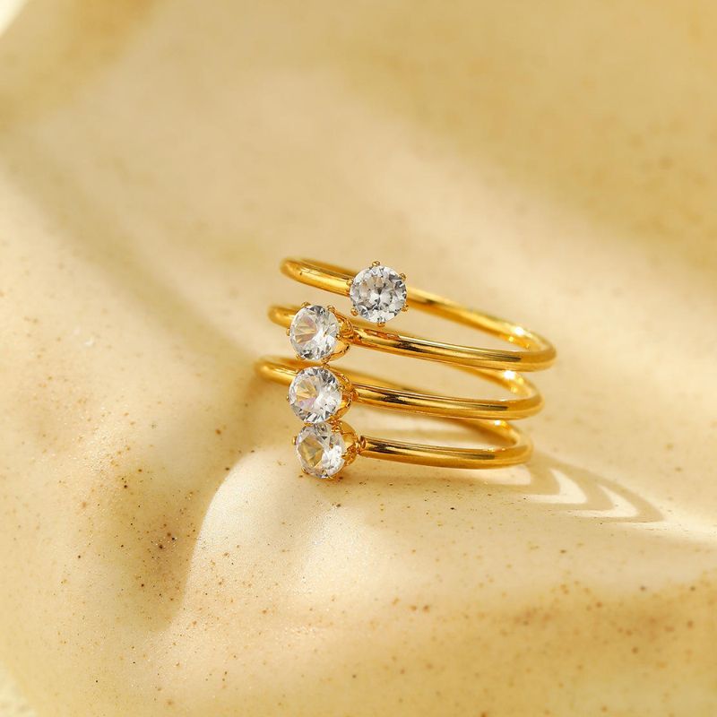 Triple Layer Zircon Adjustable Ring | 18K PVD Gold Plated- For Women | Includes: Ring