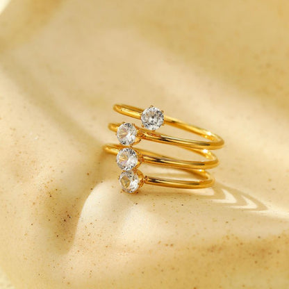 Triple Layer Zircon Adjustable Ring | 18K PVD Gold Plated- For Women | Includes: Ring