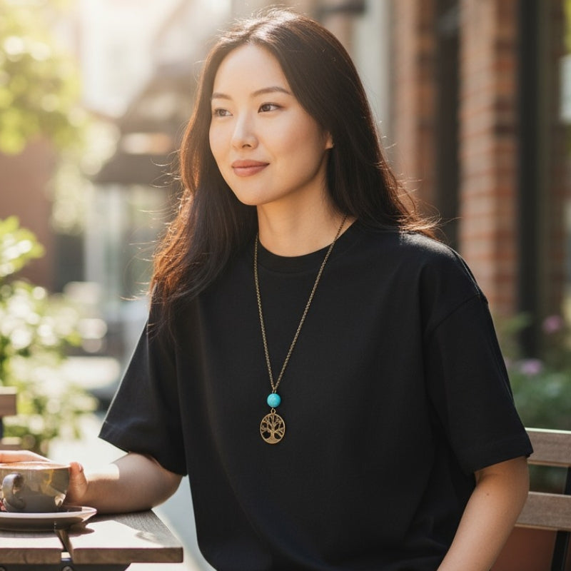 Banyan Tree Turquoise Necklace | Brass & Turquoise - For Women | Includes: Necklace