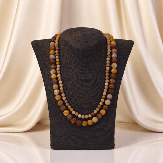 Double Layered Stone Necklace | Mookaite Jasper Stone - For Women | Includes: Necklace (set of 2)