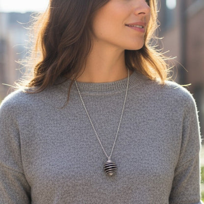 Dainty Whirl Black Mamba Silverish Necklace | Lava Stone - For Women | Includes: Necklace