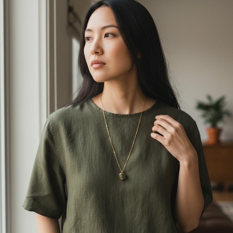 Dainty Whirl Peacock Golden Necklace | Azurite Stone - For Women | Includes: Necklace