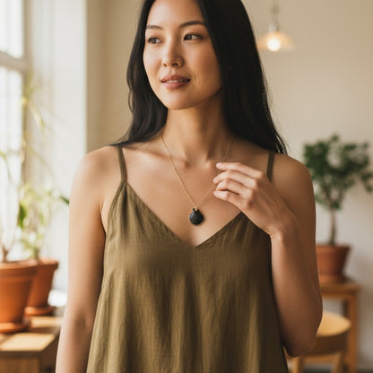 Black calico scallop Necklace | Natural Scallop - For Women | Includes: Necklace