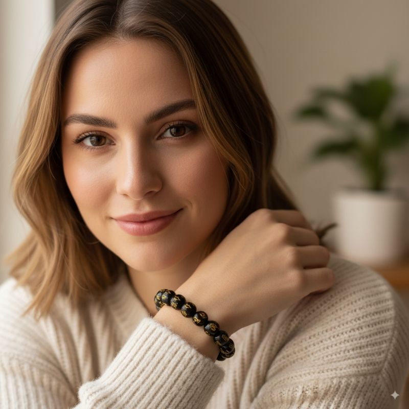 Mystic Bracelet | Black Om Mani - For Unisex | Includes: Bracelet