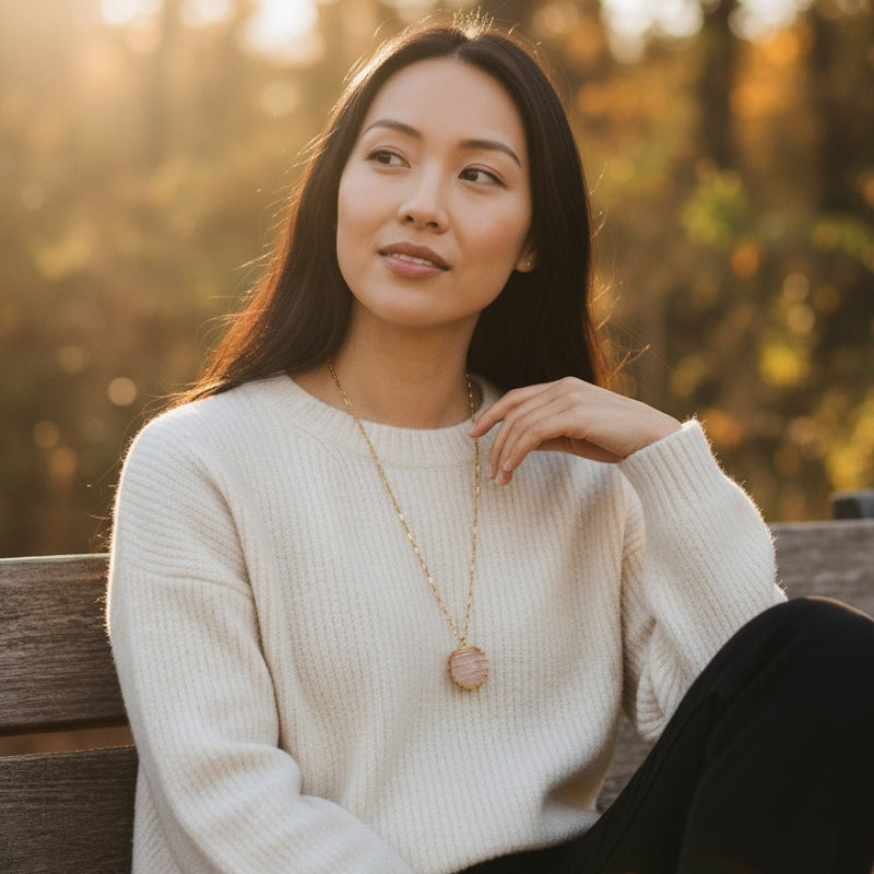Chunky Whirl Golden Rose Necklace | Rose Quartz - For Women | Includes: Necklace