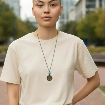 Tree of Life Turquoise Necklace | Brass & Turquoise - For Women | Includes: Necklace