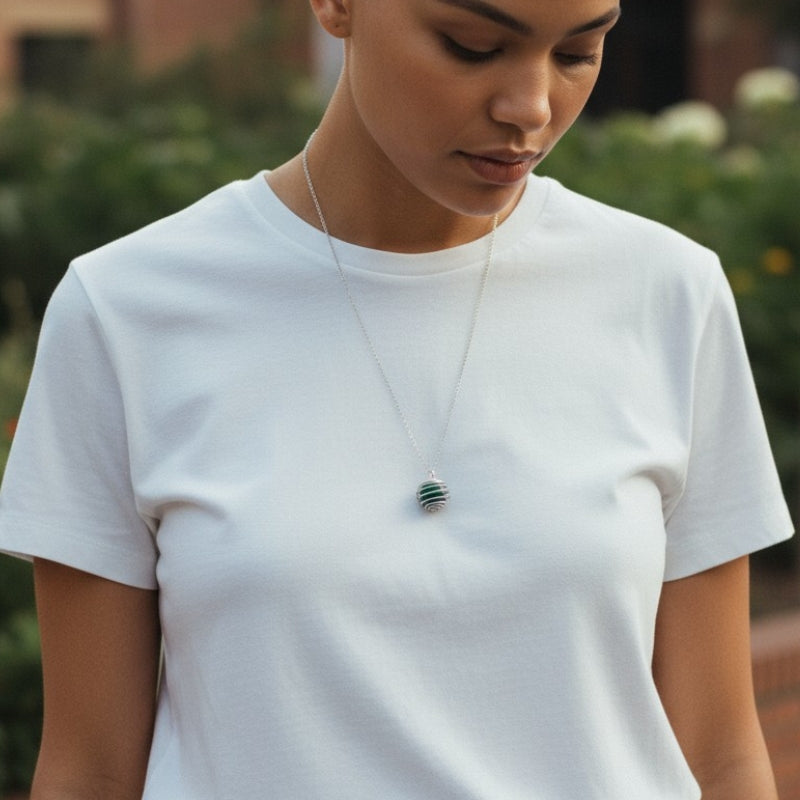 Dainty Whirl Growth Silverish Necklace | Malachite Stone- For Women | Includes: Necklace