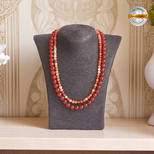 Double Layered Vibrant Onyx Carnelian Necklace | Onyx & Carnelian - For Women | Includes: Necklace (Set Of 2)