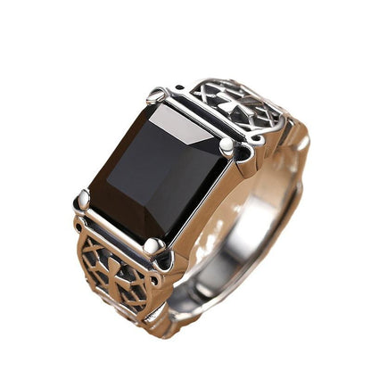 Power Black Zircon Ring Flexi Size | Premium Alloy– For Men | Includes: Ring