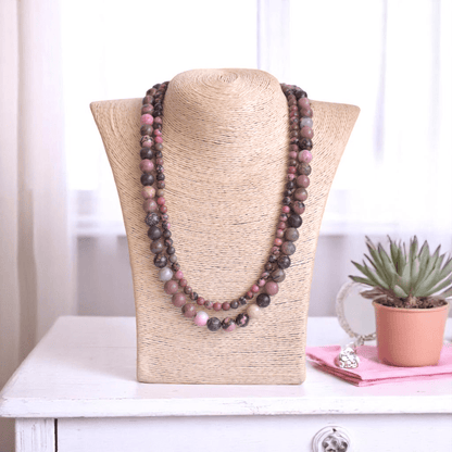Double Layered Love Rhodonite Necklace | Rhodonite Stone - For Women | Includes: Necklace (Set Of 2)