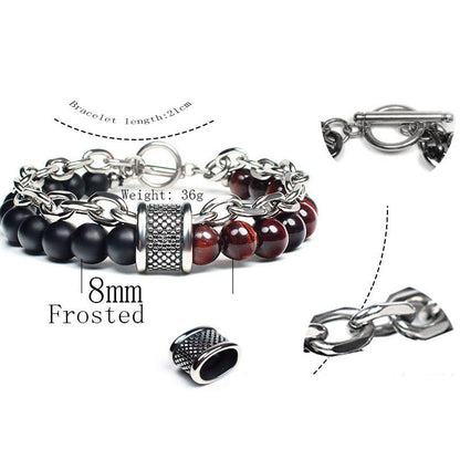 Focus Dual Layer Bracelet | Red Tiger Eye & Obsidian - For Men | Includes: Bracelet