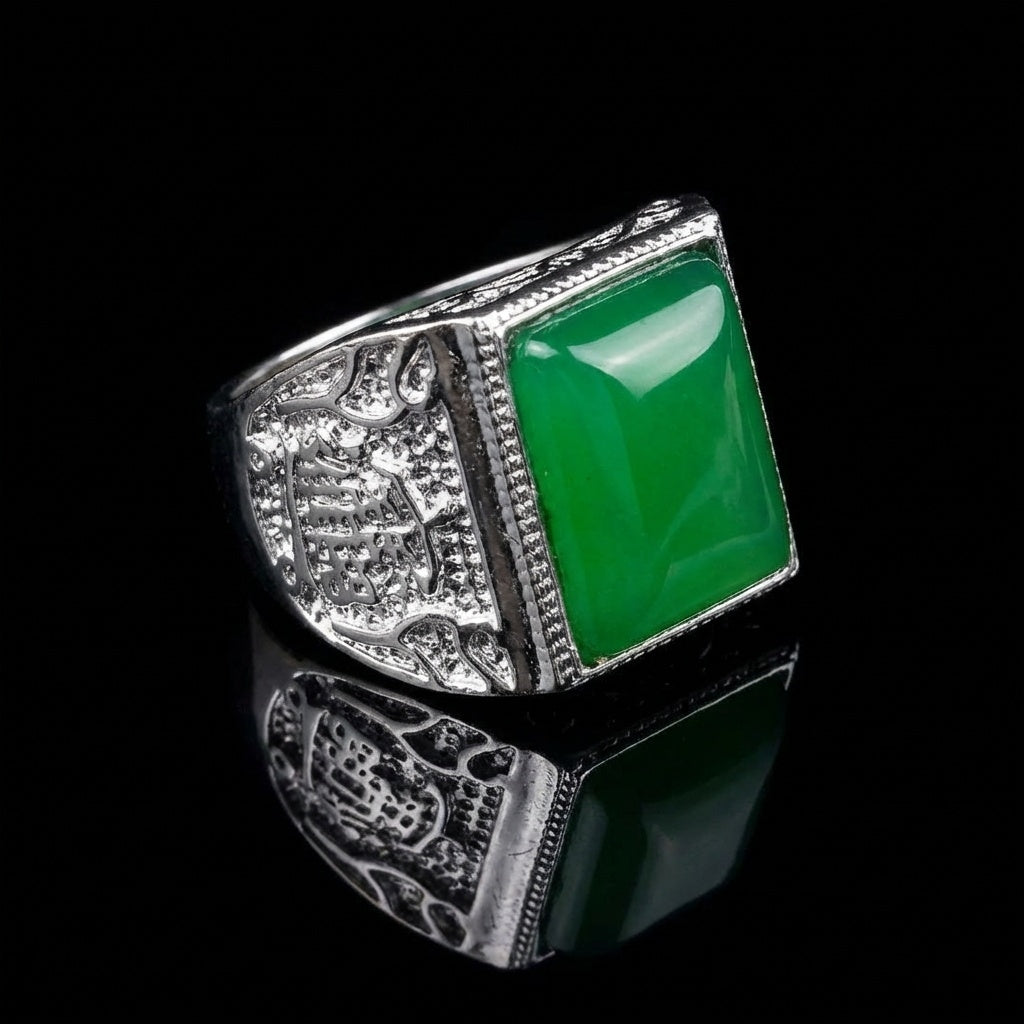 Natural BOLD Chalcedony Stone Flexi Size Ring | 925 Silver PVD Plated– For Men | Includes: Ring