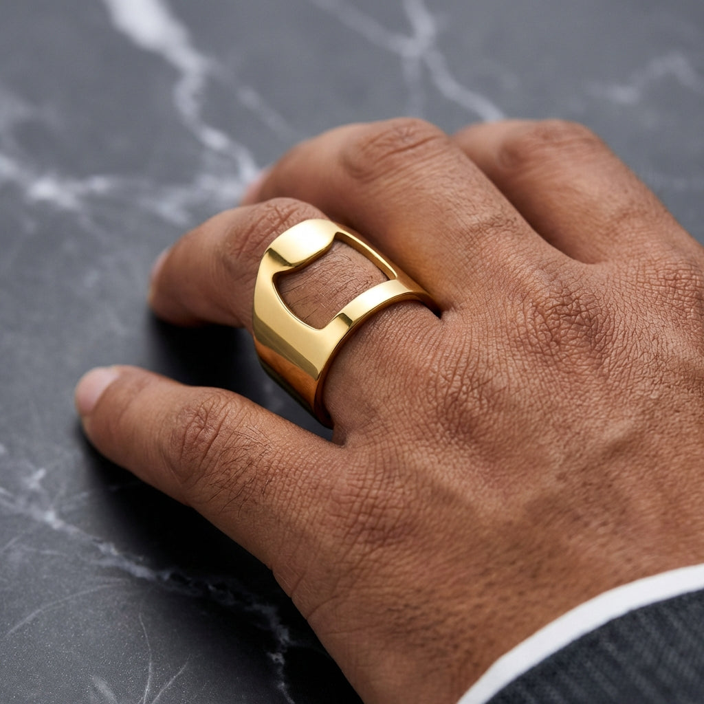 Funky Golden Bottle Opener Ring | REAL Steel– For Men | Includes: Ring