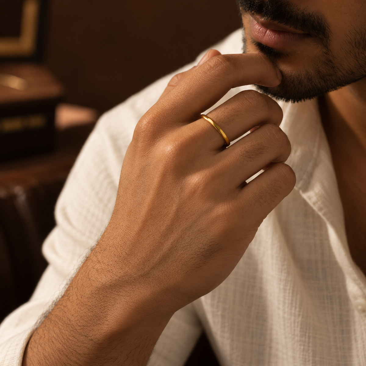 Everyday Ring with REAL GOLD Finish (2mm) | 18K PVD Gold Plated– For Men | Includes: Ring