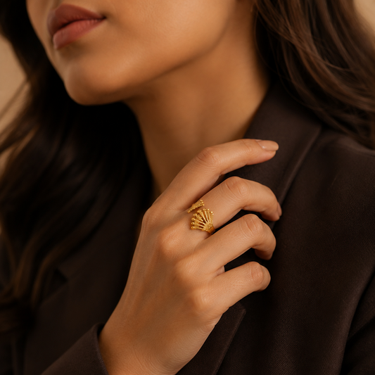 Ethnic Heritage Flexi Size Golden Ring | 18K PVD Gold Plated- For Women | Includes: Ring