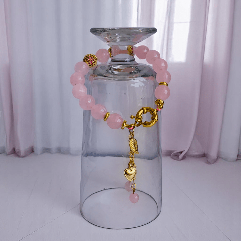 Minimal Muse Bracelet | Rose Quartz Stone, PVD 18K Gold Plated - For Women | Includes: Bracelet