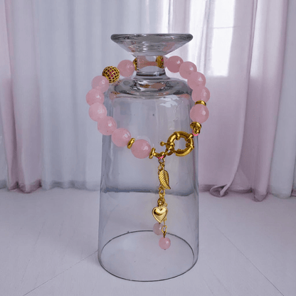 Minimal Muse Bracelet | Rose Quartz Stone, PVD 18K Gold Plated - For Women | Includes: Bracelet
