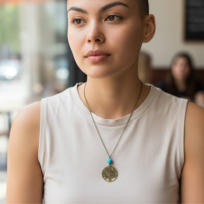 Leafy Tree Turquoise Necklace | Brass & Turquoise - For Women | Includes: Necklace