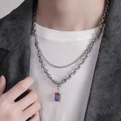 Ombre Zircon Dual Layer Necklace | Premium Alloy- For Men| Includes: Necklace