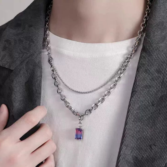 Ombre Zircon Dual Layer Necklace | Premium Alloy- For Men| Includes: Necklace