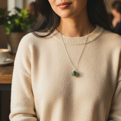 Dainty Whirl Growth Silverish Necklace | Malachite Stone- For Women | Includes: Necklace