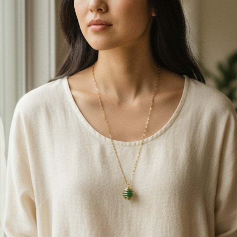 Dainty Whirl Clarity Golden Necklace | Aventurine Stone - For Women | Includes: Necklace