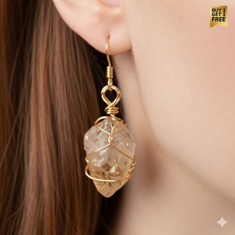 Raw Citrine Chunky  Earring | 18K PVD Gold Plated - For Women | Includes: Earring