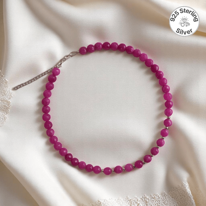 Cherry Blaze Necklace | 925 Silver & Pink Agate Stone - For Girl Kids | Includes: Necklace